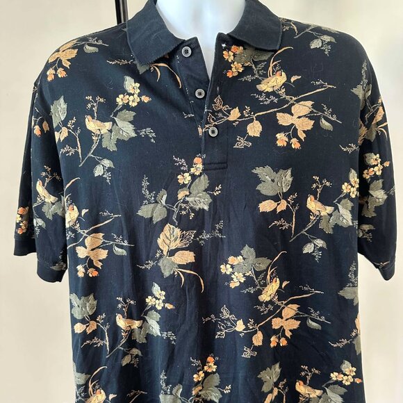 Bird print, black polo shirt - Picture 3 of 9